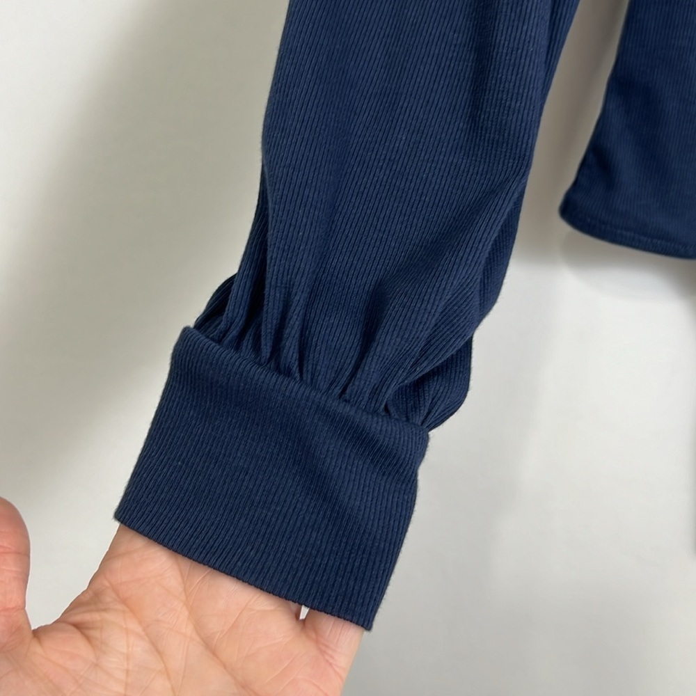 Madewell Ribbed Puff Sleeve Turtleneck Thong Bodysuit in Navy Blue Size Medium - Picture 6 of 13